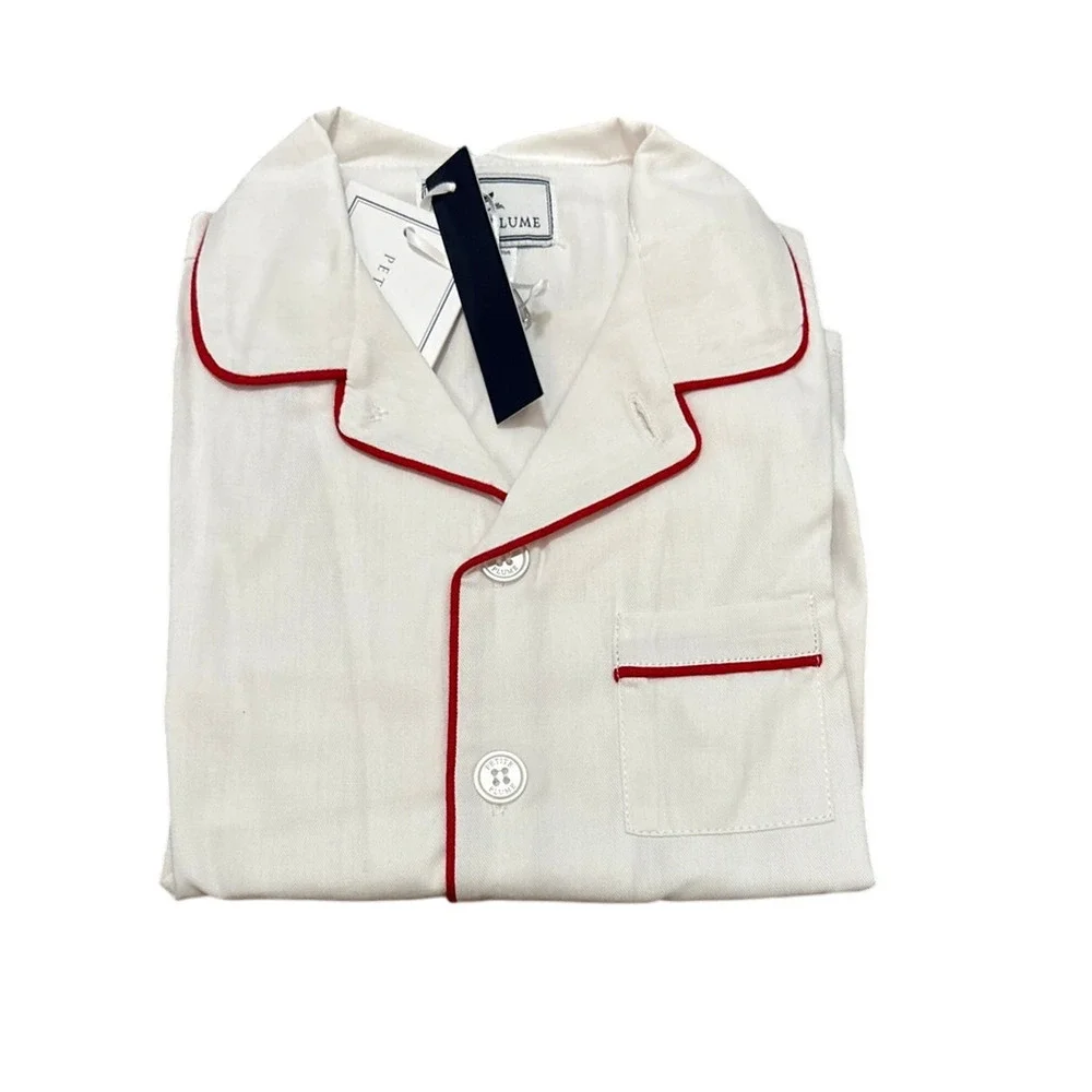Petite Plume Kid's Twill Pajamas in White with Red Piping Size 3 new